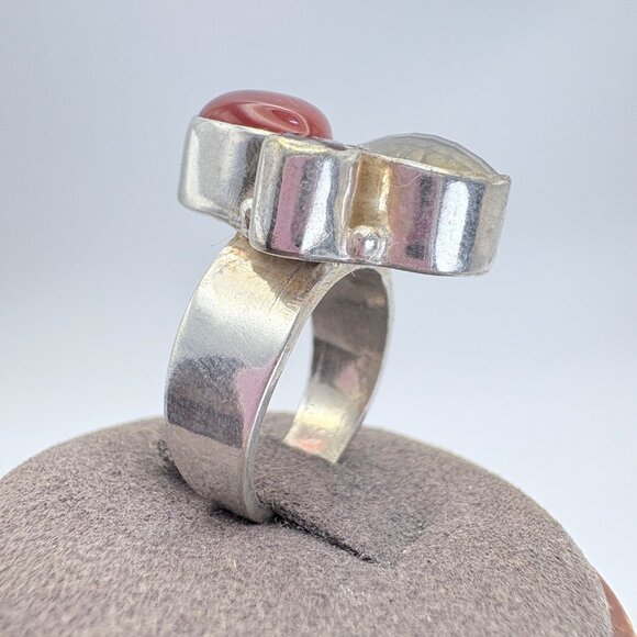 VTG Sterling Silver 925 Multi-Gemstone Bezel Set Statement Ring Size 7 - Picture 3 of 9